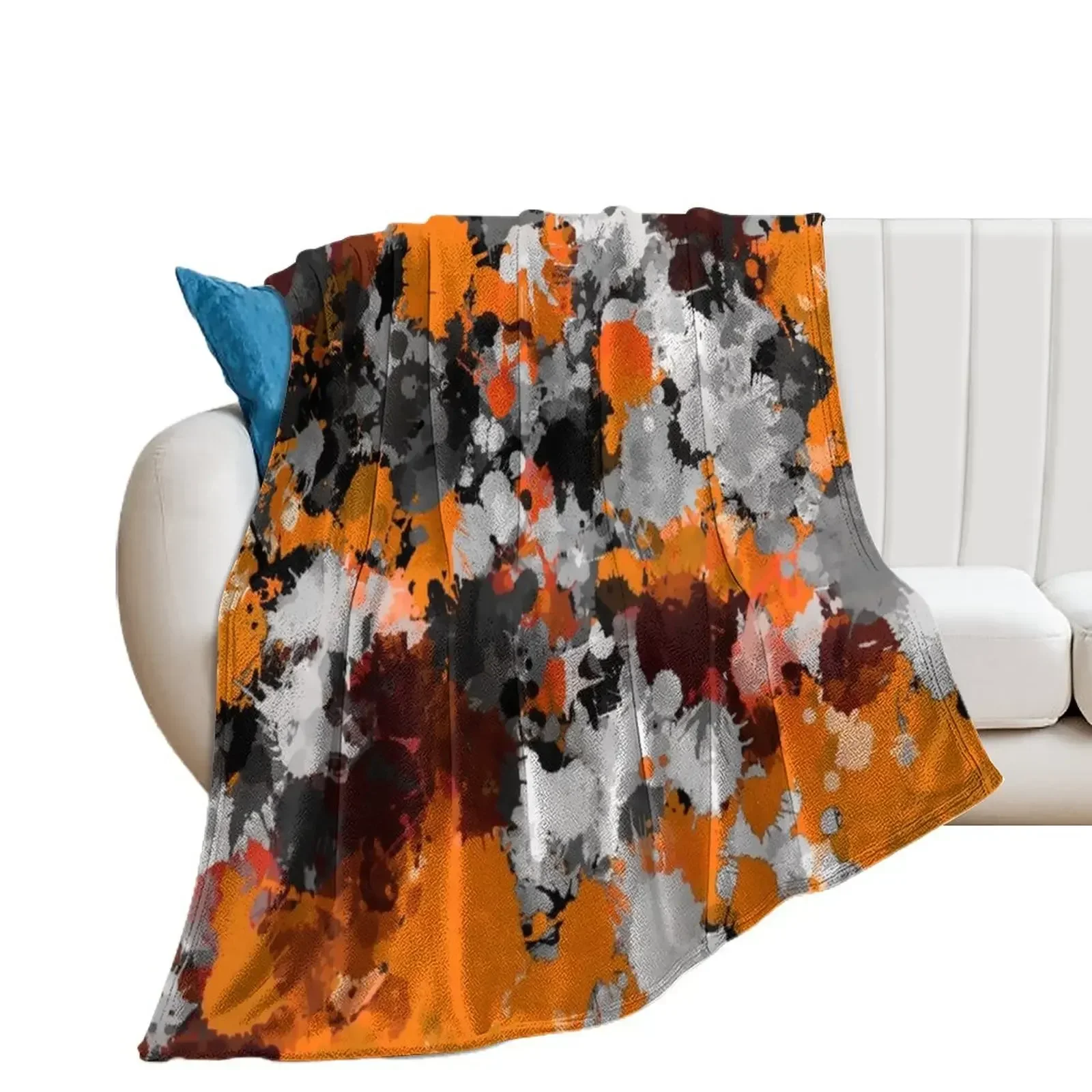 Orange and Grey Paint Splatter Throw Blanket Decorative Sofas Vintage Blankets