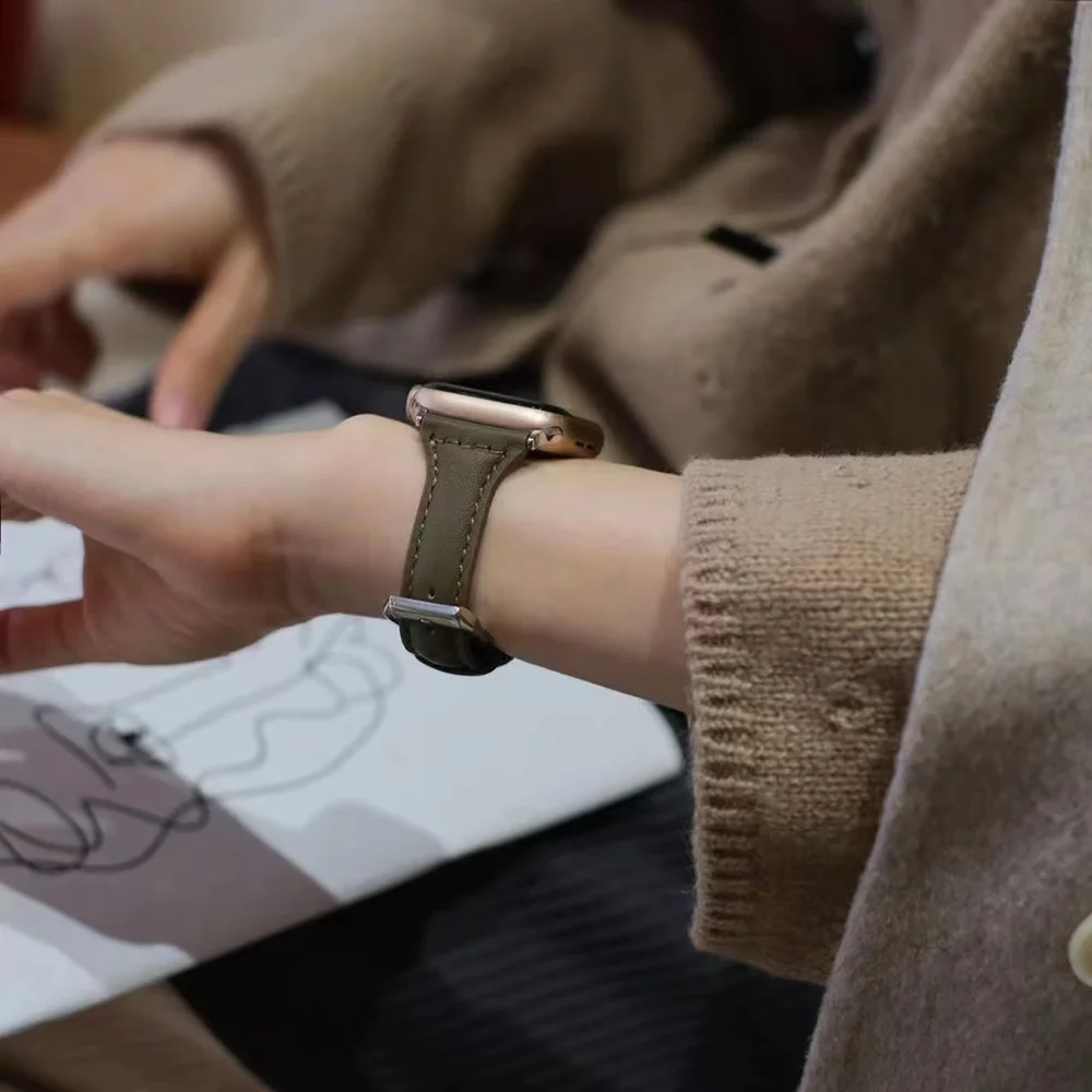 Leather Strap for Apple Watch 7 8 41/45mm 38/42mm Thin Slim Wristband for iWatch Band Ultra 49mm 40/44mm SE 6 5 4 3 2 1