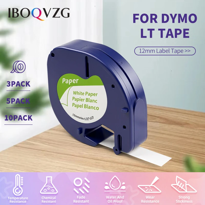 3/5/10pcs 91200 Paper White Compatible DYMO LetraTag Plus LT-100T LT-100H 200B QX50 12mm 91330 91220 10697 59421 LT Label Tape