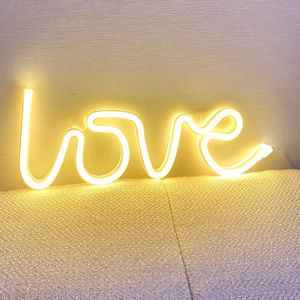 Love LED Neon Light pour chambre d'enfant, lampe en forme de cœur, veilleuse décorative, USB, batterie, 62, fête de mariage