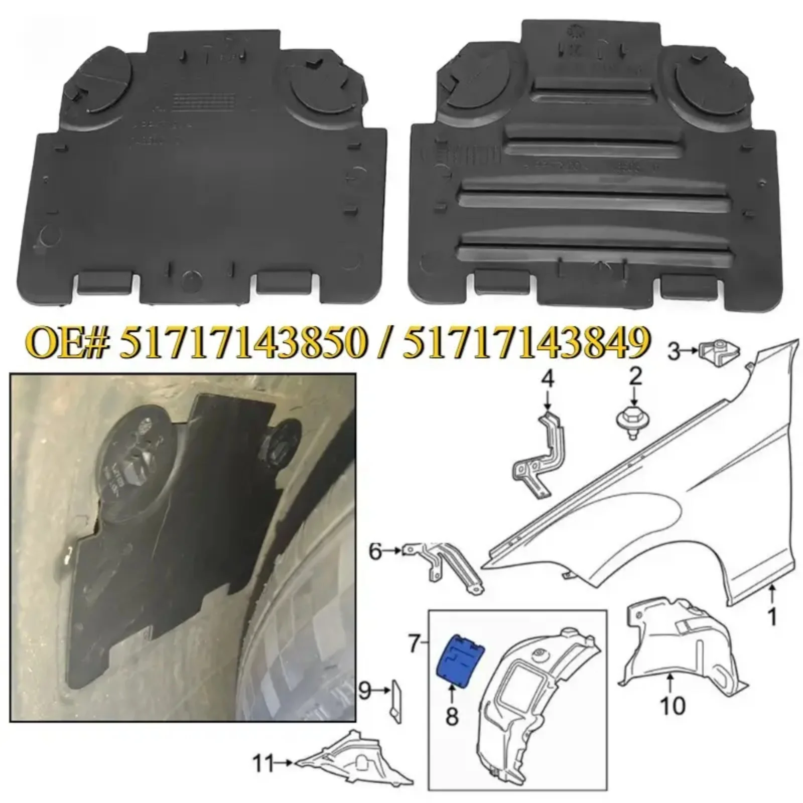 

Auto Front Wheel Arch Cover Bumper Filler Panel Cover Headlight Bulb Filler Left Or Right Panel Cover For BMW E90 E91 3 Series