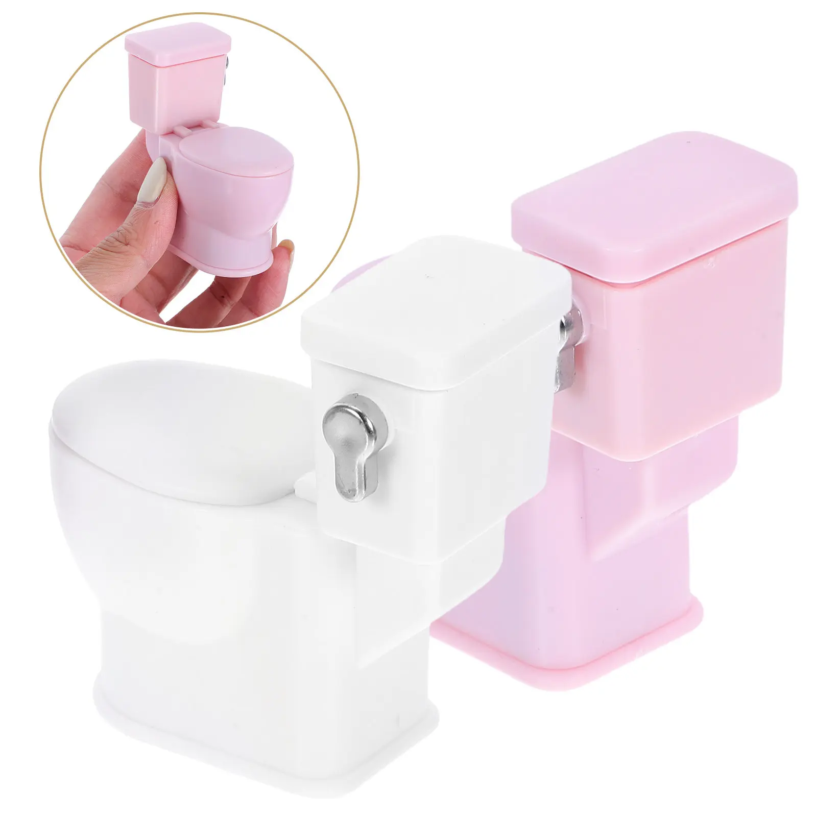 2-個のミニチュアトイレセットリアルなドールハウスのバスルーム装飾ロールプレイング認知発達用ミニバスルーム家具