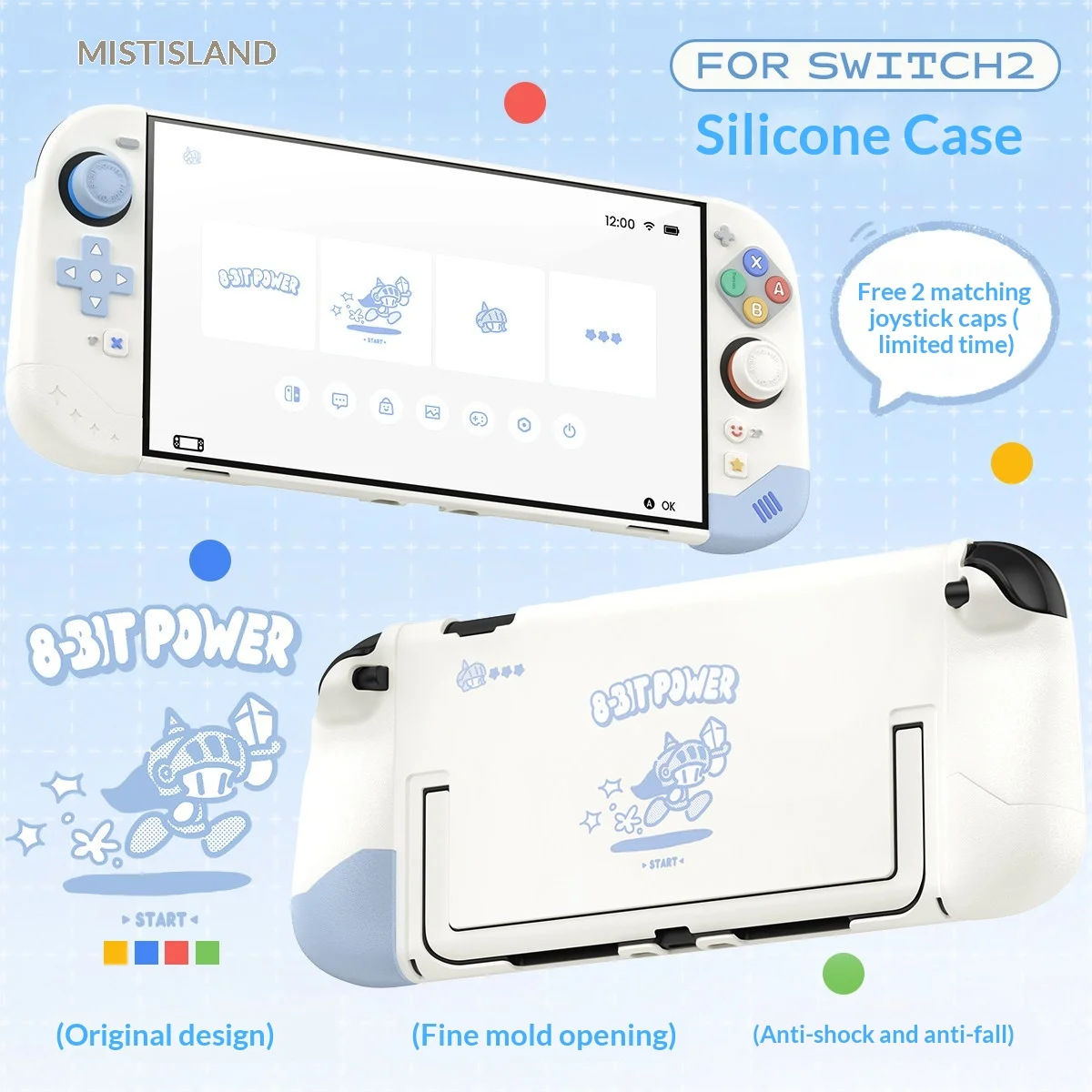 Mistisland Original Switch 2 Protective Case Split Silicone Joy Con Shell 8 Bit Knight Soft Touch Grip Cover