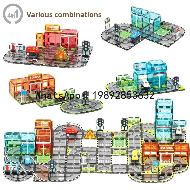 Magnetic Building Blocks Strong Magnetic Electric Track Car City Traffic Construction Colorful Window Children's Educational Toy