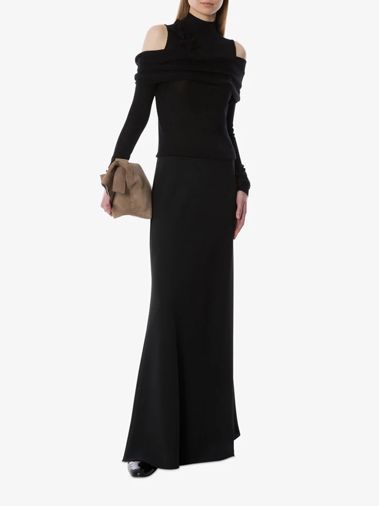 

Шерстяной вязаный свитер с цветочным узором и открытыми плечами, стильный многослойный женский свитер с открытыми плечами и длинными рукавами, новинка весны 2026 года