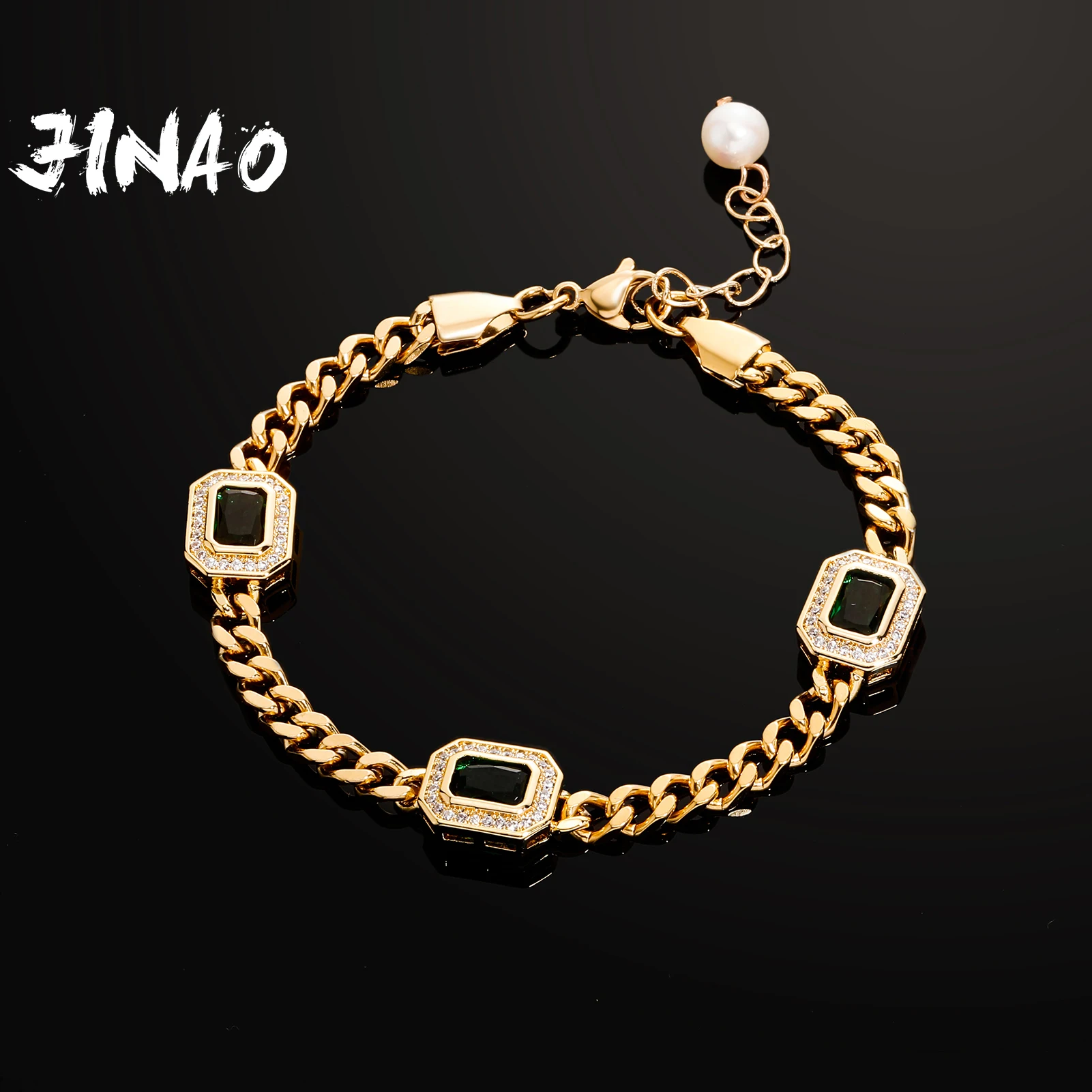 

JINAO 2022 NEW European and American style Stitching Choker 3.5mm Cuban Chain+High Quality Gemstone Bracelet Men Jewelry