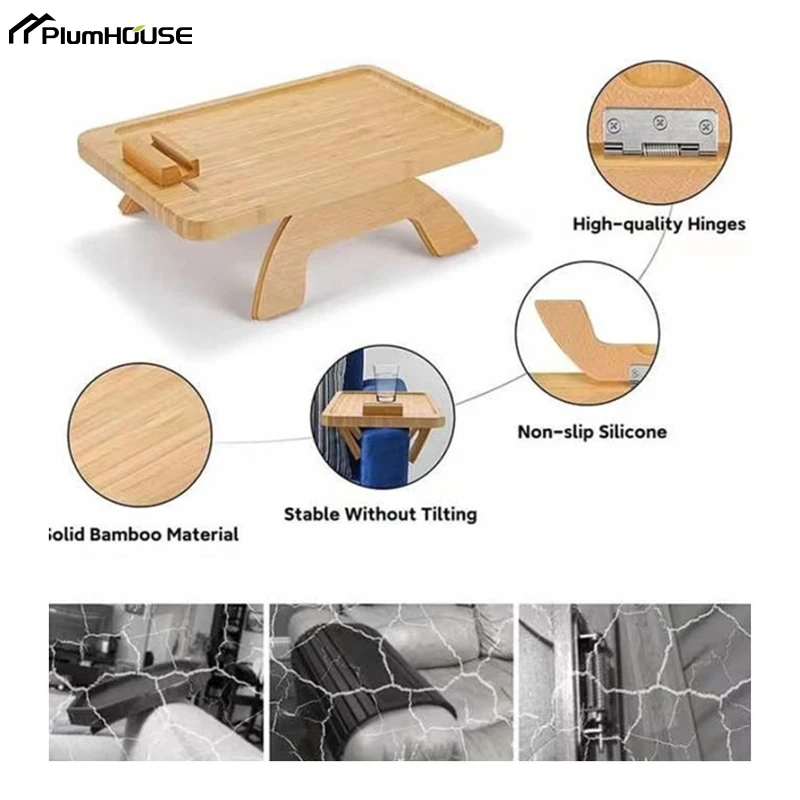 

Sofa Tray Table Natural Bamboo Sofa Shelf Armrest Clip-On Tray Mobile Tablet Can Be Placed Practical TV Snack Coffee Table