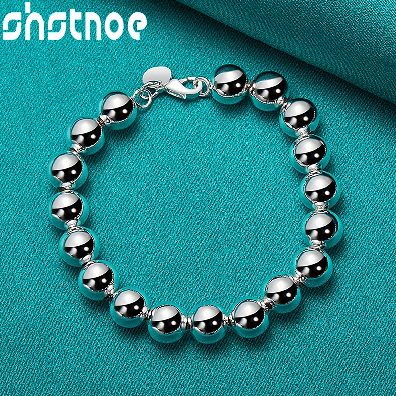 

SHSTONE 925 Sterling Silver 10mm Hollow Ball Chain Beads Charm Bracelets For Women Men Birthday Party Gifts Lady Fashion Jewelry