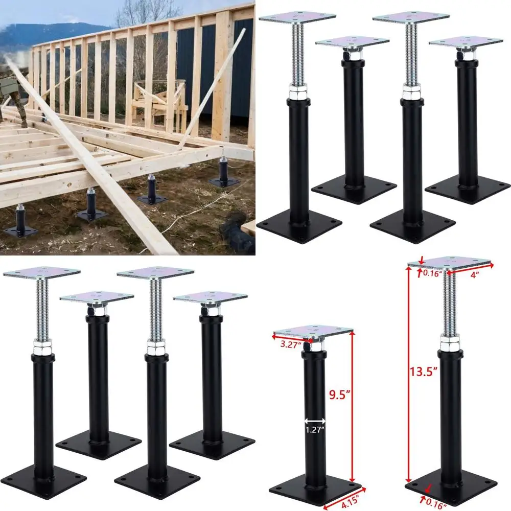 

4-Pack Adjustable Floor Jack Post Supports, 9.5-13.5 Inch Range, for Leveling and Straightening Floors