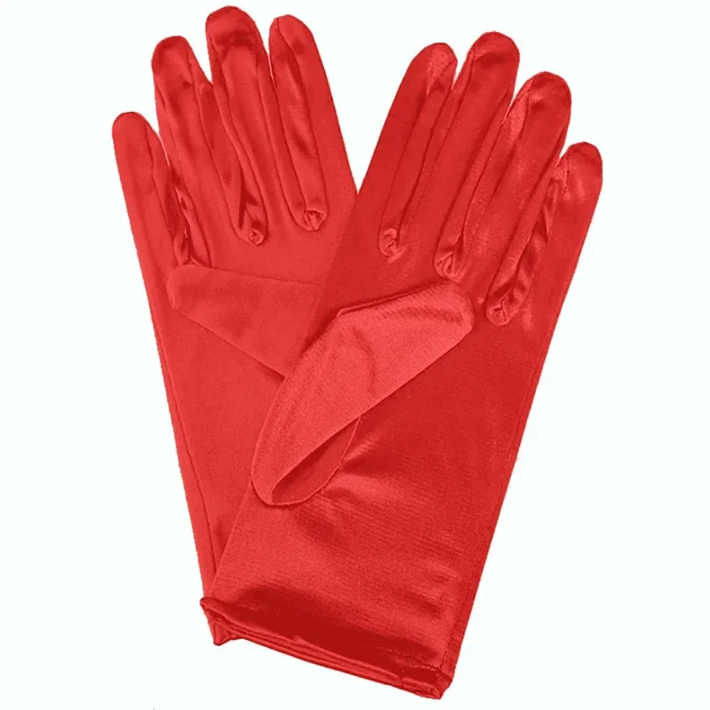 Guantes de té para fiesta nupcial, satén, dedos completos, longitud de muñeca corta, accesorios de boda