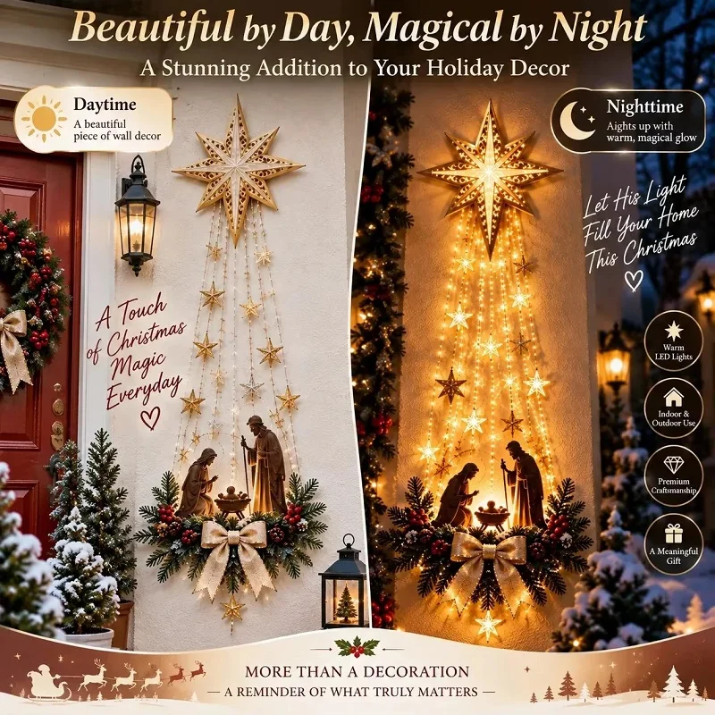 2027Christmas，Bethlehem Star of Faith, Lighted Nativity **Wall Decor,Glowing/* Christmas Hanging Ornament, LED Lights for Indoor