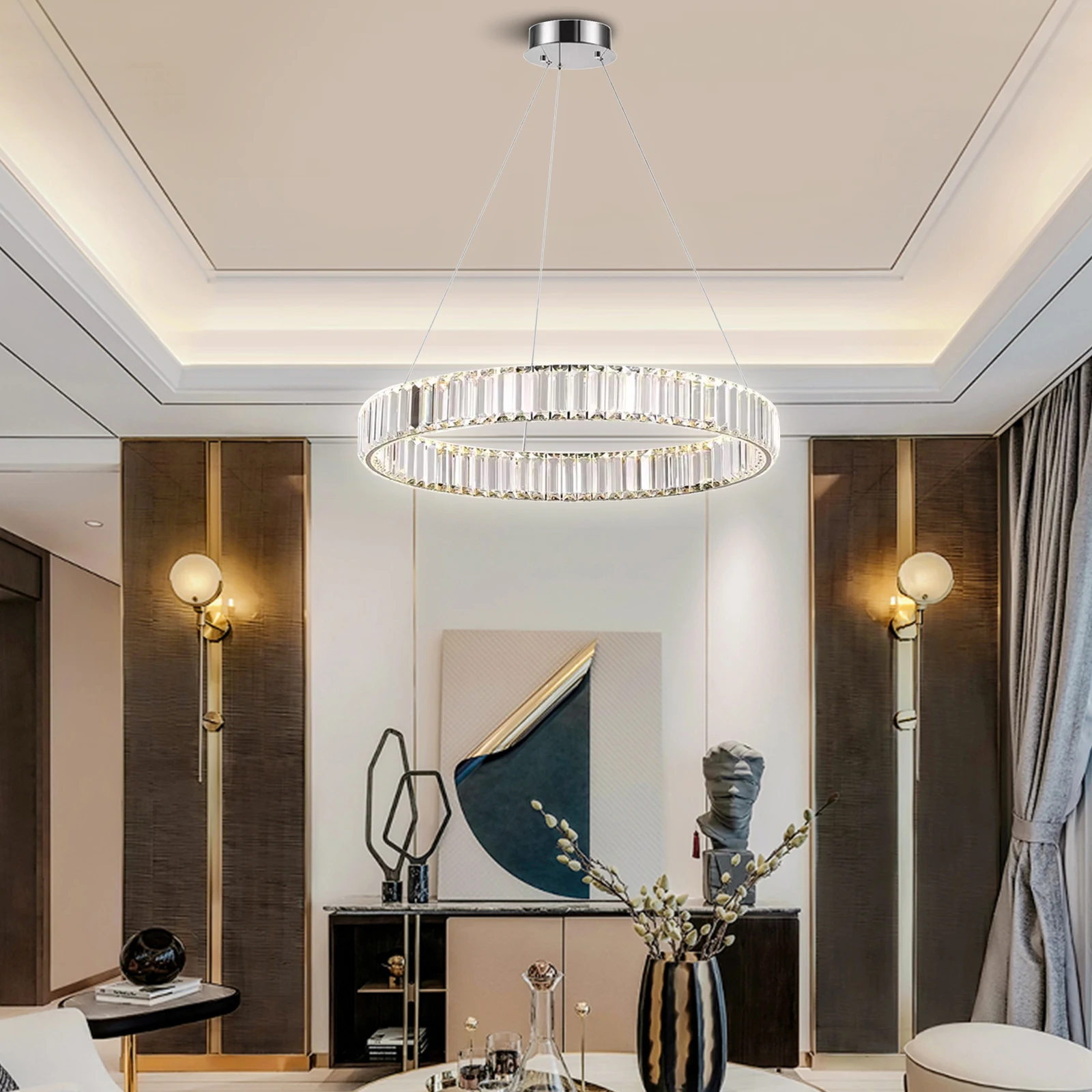 Lampadario moderno rotondo in cristallo a sospensione lampada a LED apparecchio di illuminazione a soffitto