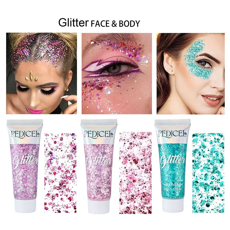 Multifunzionale Glitter per occhi Unghie Capelli Corpo Viso Glitter Gel Art Flash Paillettes sciolte Crema con striscio Cucchiaio Festival Glitter Deco