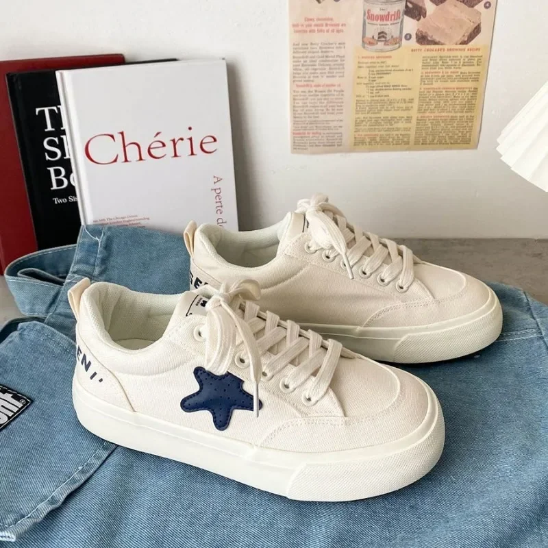 2023 New Fashion Summer Women’s Casual Shoes Women's Medium Sneakers Thick-soled Canvas Shoes Women's Lace Up Tennis Shoes