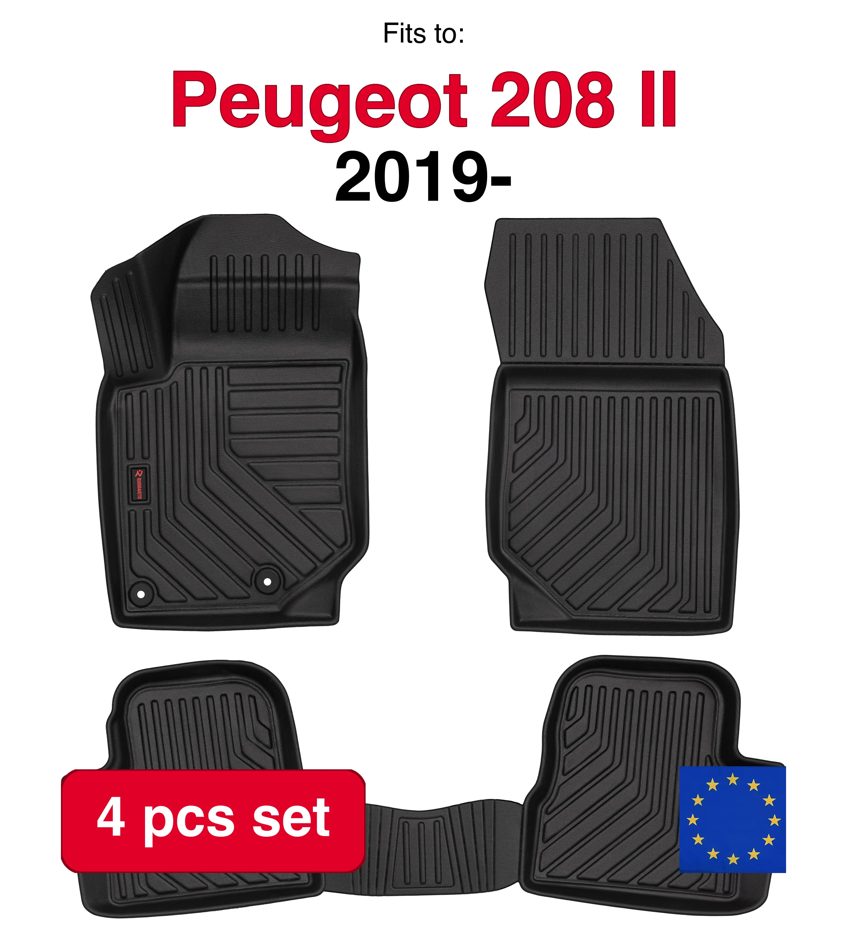 3D rubberen autokleedkappen voor Peugeot 208 II hatchback (2019-) - zwarte pasvorm (4 stuks)