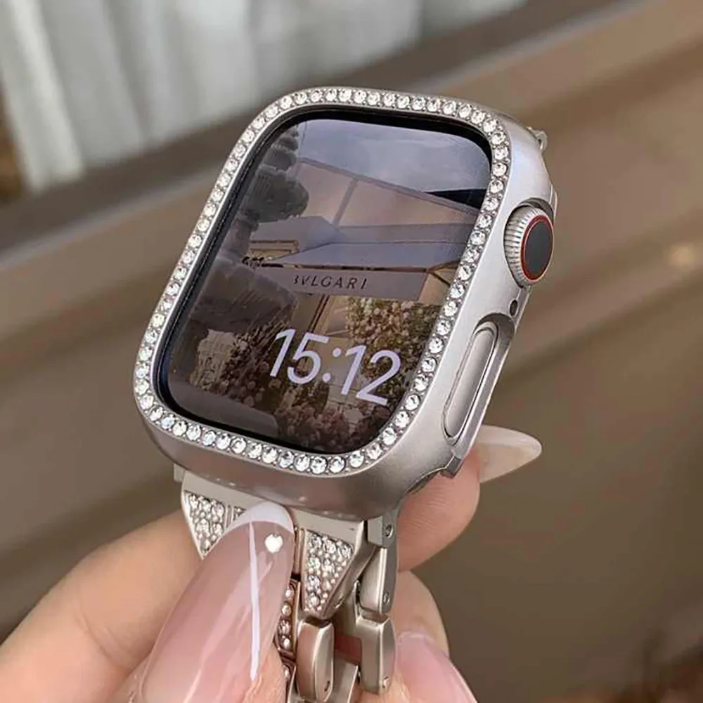 حافظة بلينغ مجوفة لساعة ابل S10 مع غطاء حماية صلب من البولي كربونات الماسية