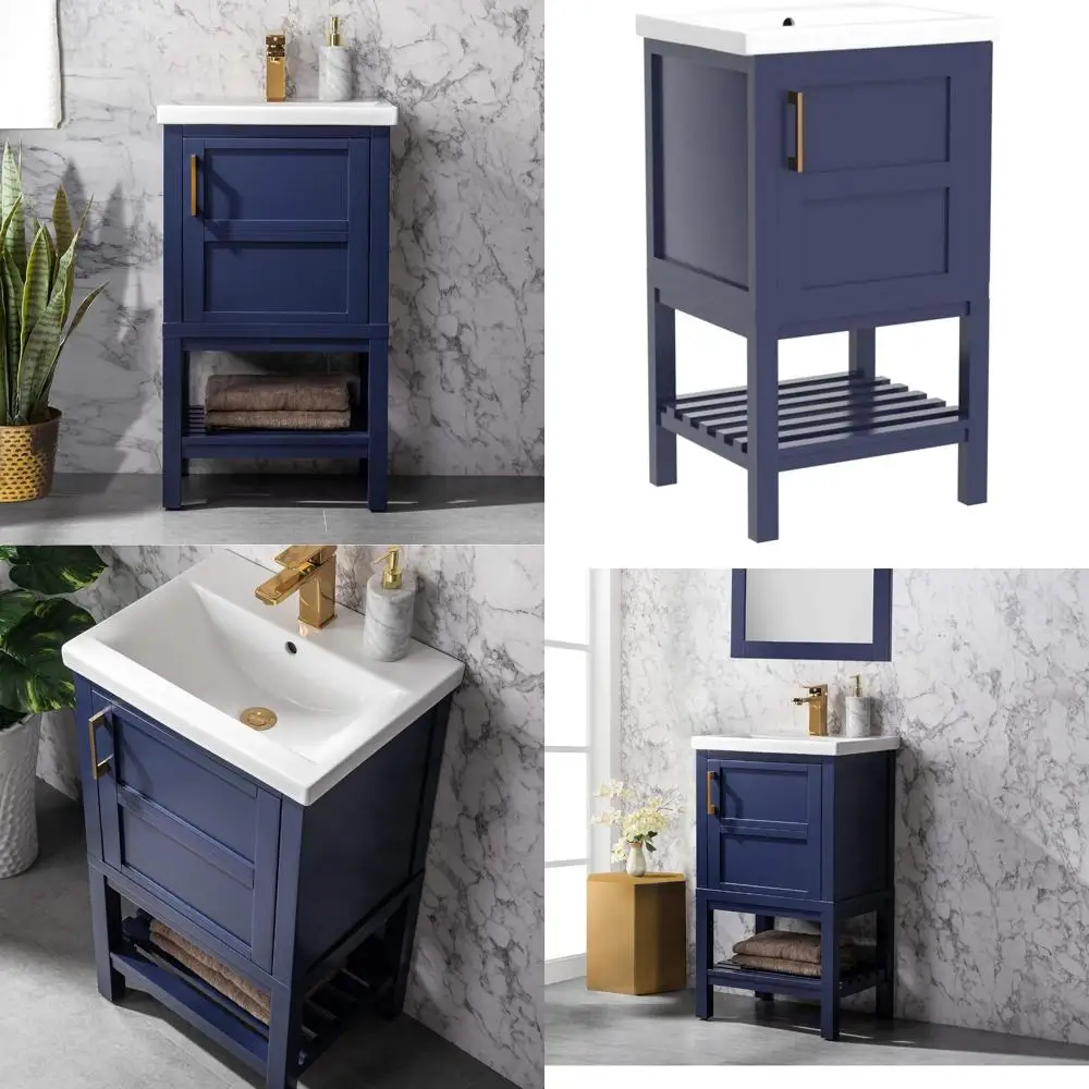 

blue 20-inch single sink vanity with porcelain top for bathroom