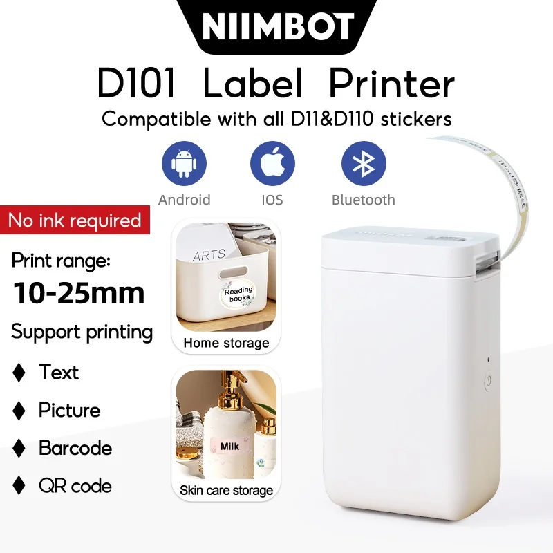 NiiMbot D101 Portable Pocket Label Maker Mini Wireless Inkless Label Printer for Phone Tablet Office Home Organization D11 Plus