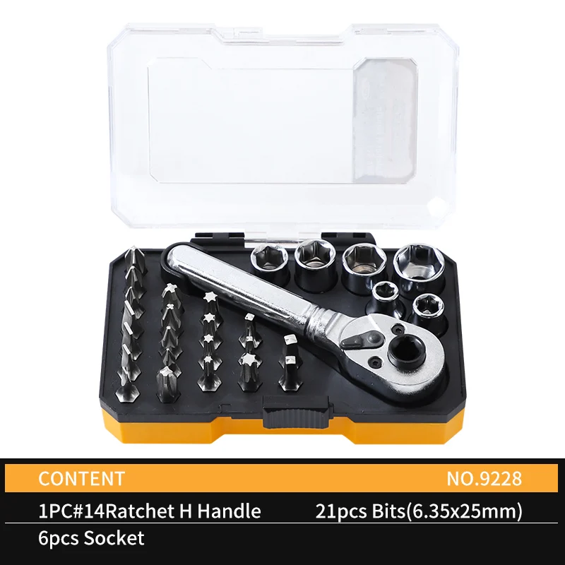 Mini Ratchet Wrench Set 21pcs Bits and 6pcs Socket CR-V Ratchet Wrench Ratchet Set for Auto Repairing Househol Hand Tool