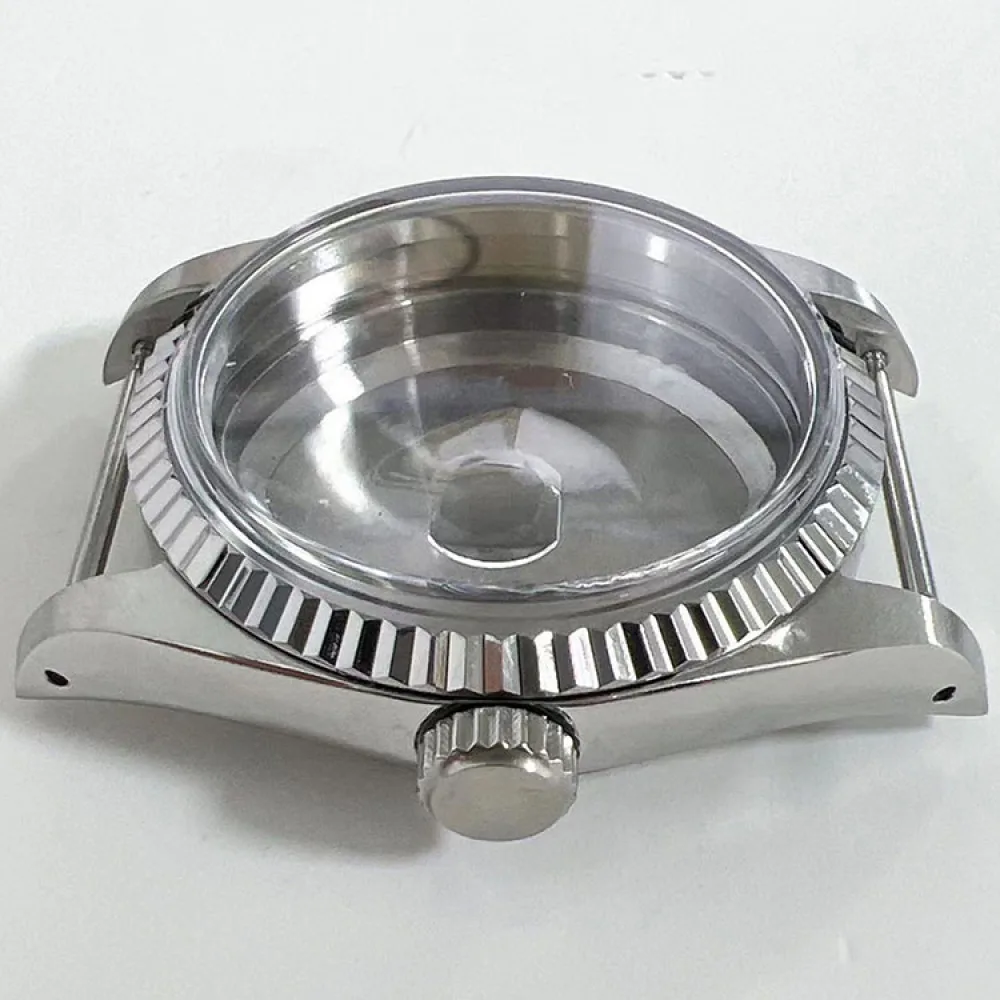 36MM Oyster Type Steel Watch Case Incline Fluted Bezel Acrylic Glass Cyclops Lens Screw-in Crown for NH35/ NH36/ 4R Movement