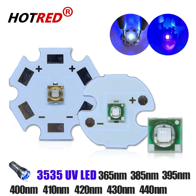 Perles lumineuses à puce haute puissance, ultra verre, diode violette, UV LED, 1W, 3W XPE 3535, 365nm, suspecnm, 385nm, 395nm, 400nm, 410nm, 430nm,