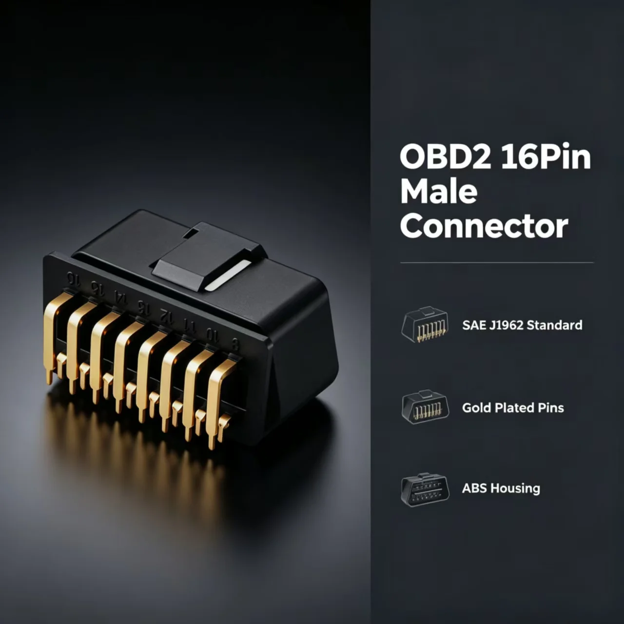 16Pin OBDII Male Female Plug Socket SAE J1962 Standard Automotive OBD 2 Connector Gold / Nickel Plated Bent Pin PCB Soldering