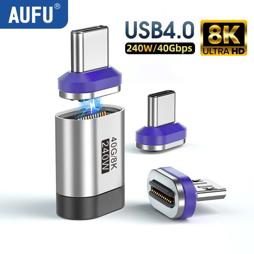 

AUFU 24pin Magnetic Type C Adapter 240W 40Gbps 8K 60Hz Magnet Converter USB4 Adapter for Thunderbolt 4/3 MacBook iPhone Laptop