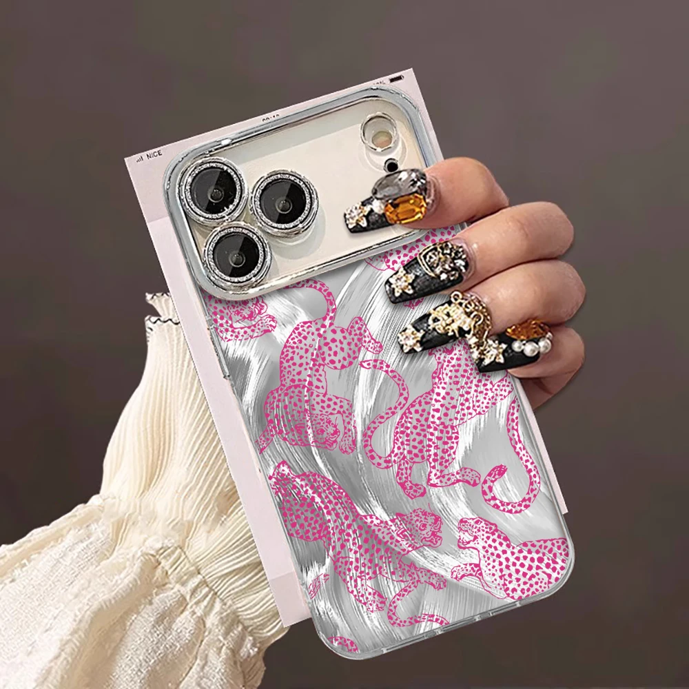 Luxuriöse Leopardenmuster-INS-Hüllen für iPhone 15 16 17 14 Pro Max Plus, iPhone 13 12 11 7 8 XS XR, mit plattierter Linsenschutzfolie. – Detail 7