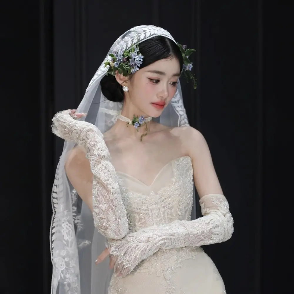Romantic French Style Bridal Headdress Floral Luxury Wedding Headwear Photography Elegant Hair Jewelry Set Simulation Fabric