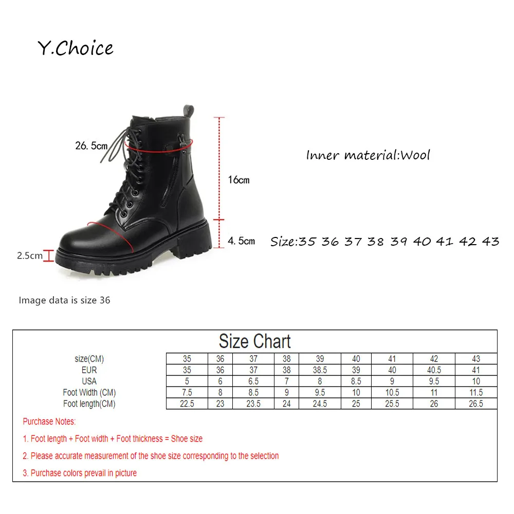 Y.Choice Women Ankle Boots 2024 Winter Zipper Lace Up Platfrom Warm Black Chunky For Women Snow Boots Causal Short Shoes