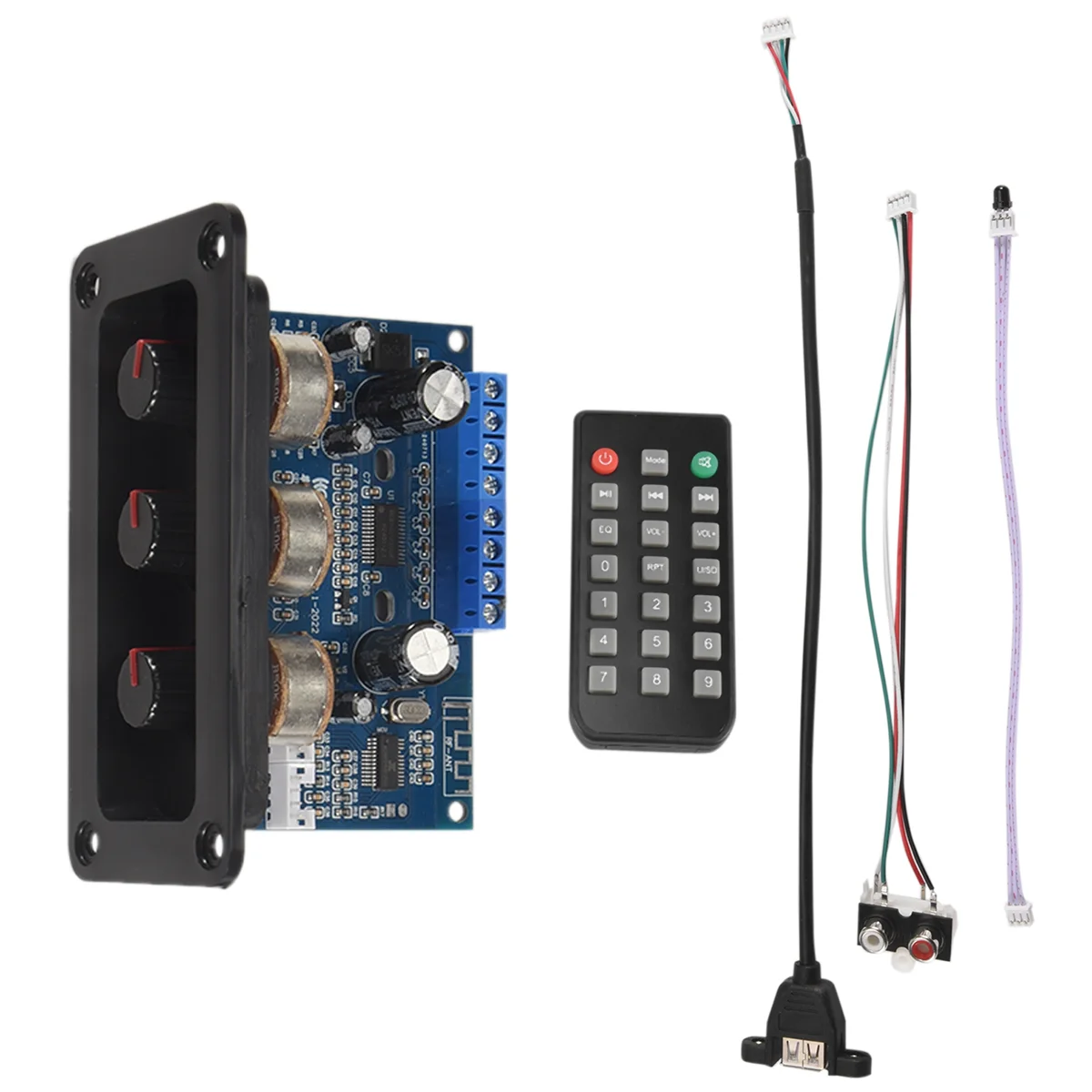 SMIEA Scheda amplificatore digitale a 2.1 canali 2X25W + 50W BT5.0 Subwoofer DC12-20V Scheda amplificatore + Linea AUX + Cavo USB + Telecomando