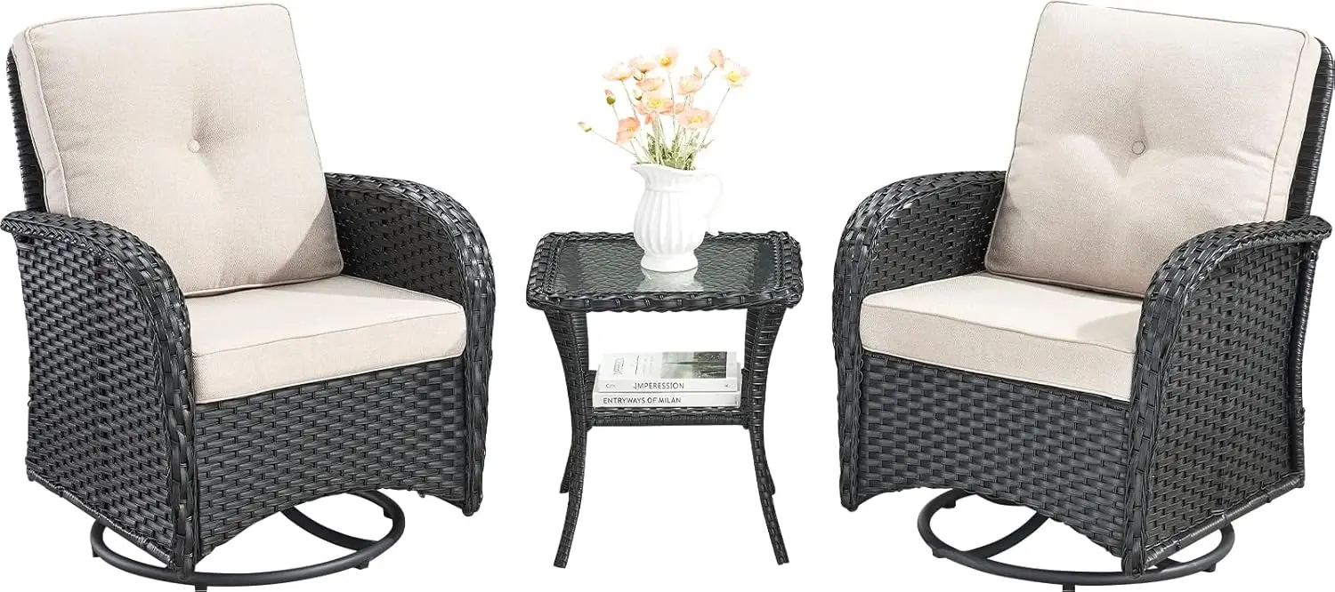 Outdoor Swivel Glider Cadeiras Rocker, Patio Furniture Set, Patio Bistro, Tempered Glass Side Table, para Balcony Porch