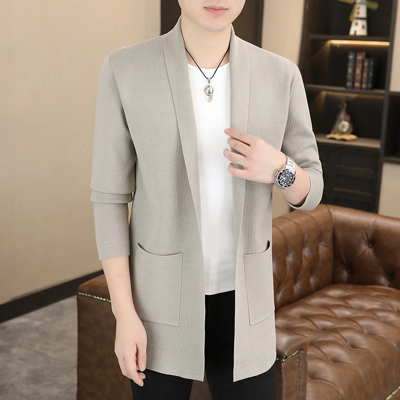 

Мужской повседневный вязаный кардиган средней длины, тонкий, в деловом стиле, высокого качества, весенне-осенний, универсальный, в японском стиле