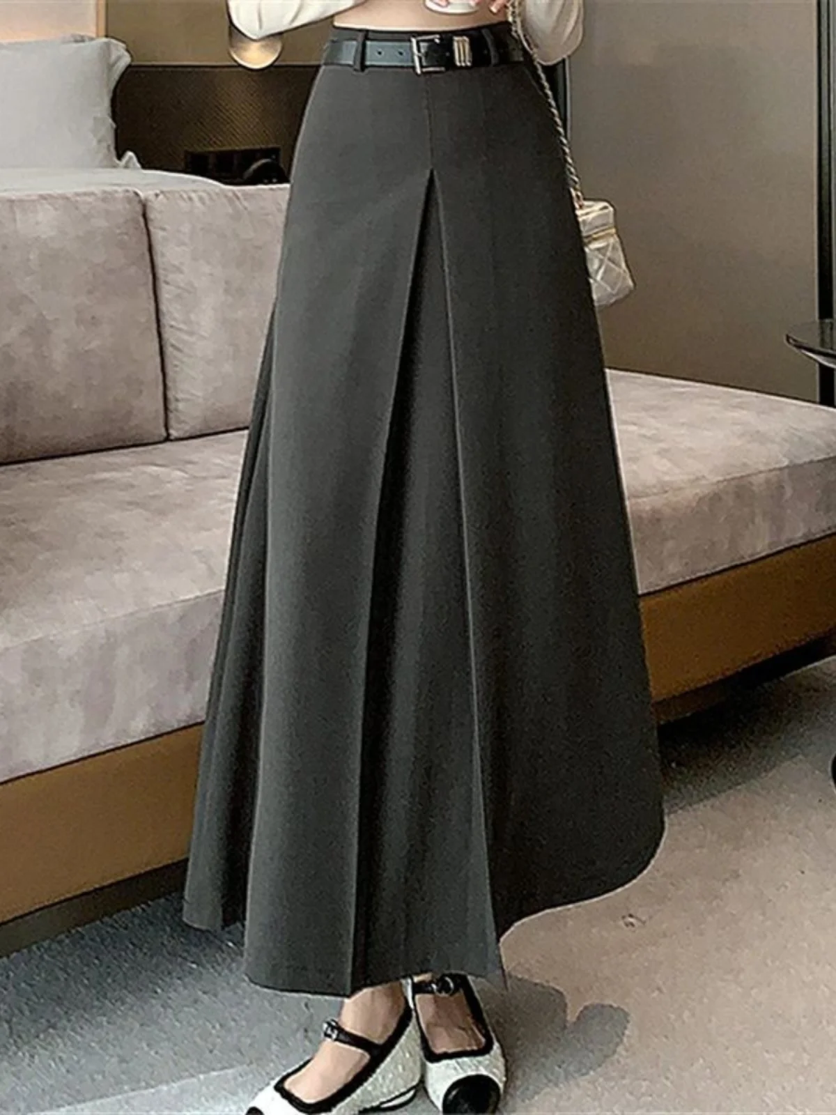 

High Waist A-Line Skirt Maxi Casual Flared f-length Women's Faion Spring Season Other Material 00% Versatile Sle