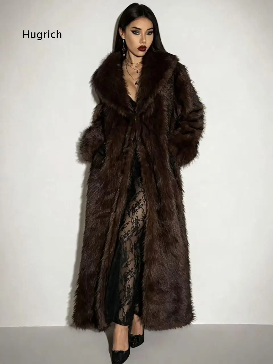 Women Elegant Versatile Faux Fur Long Fluffy Coat Loose Fit Thick Warm Outerwear For Street Commute And Daily Matching