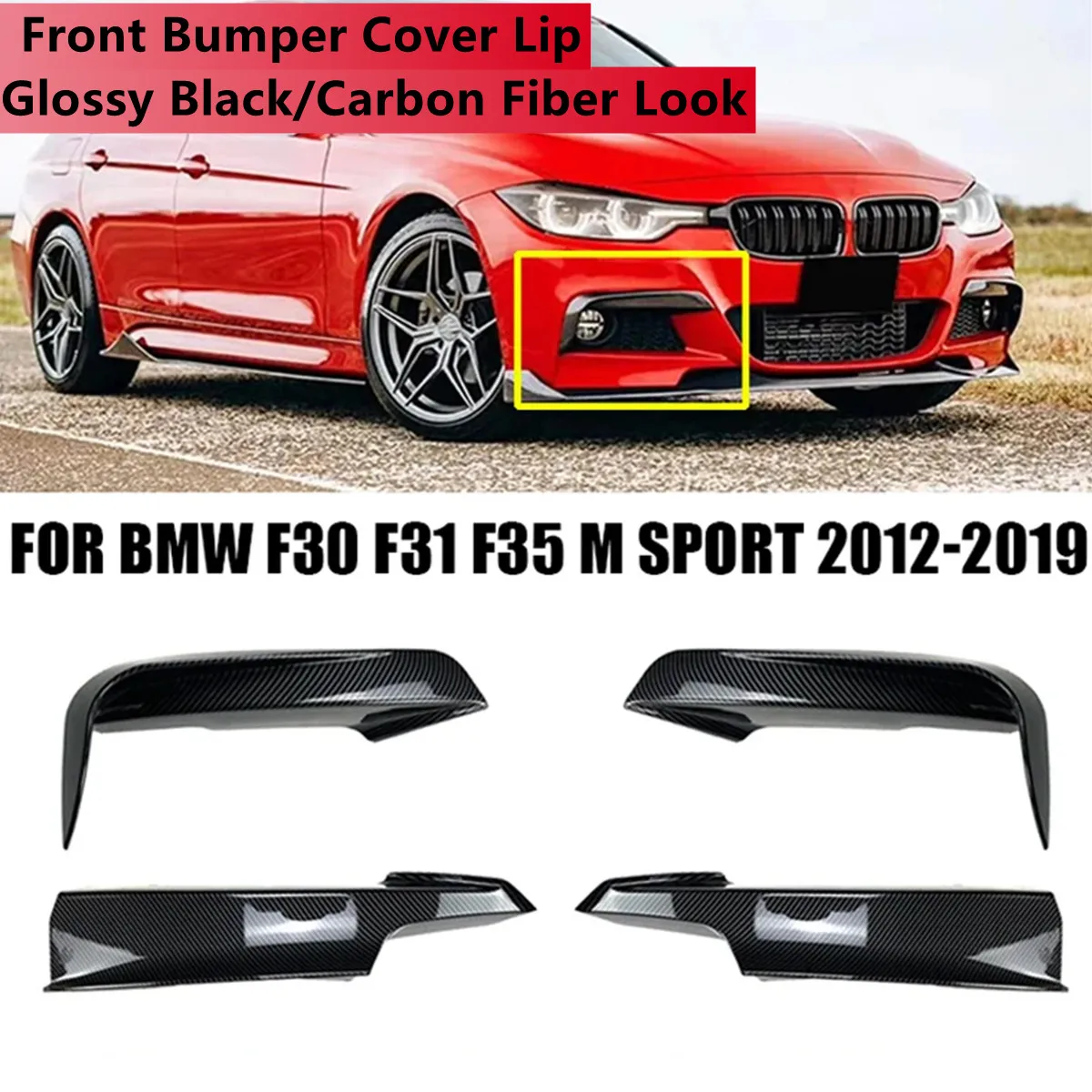 앞 범퍼 립 바디 키트, BMW F30 F31 F35 M 스포츠 320i 325i 328i 335i 2012-2019 용 안개등 커버 트림, 앞 카나드 스플리터