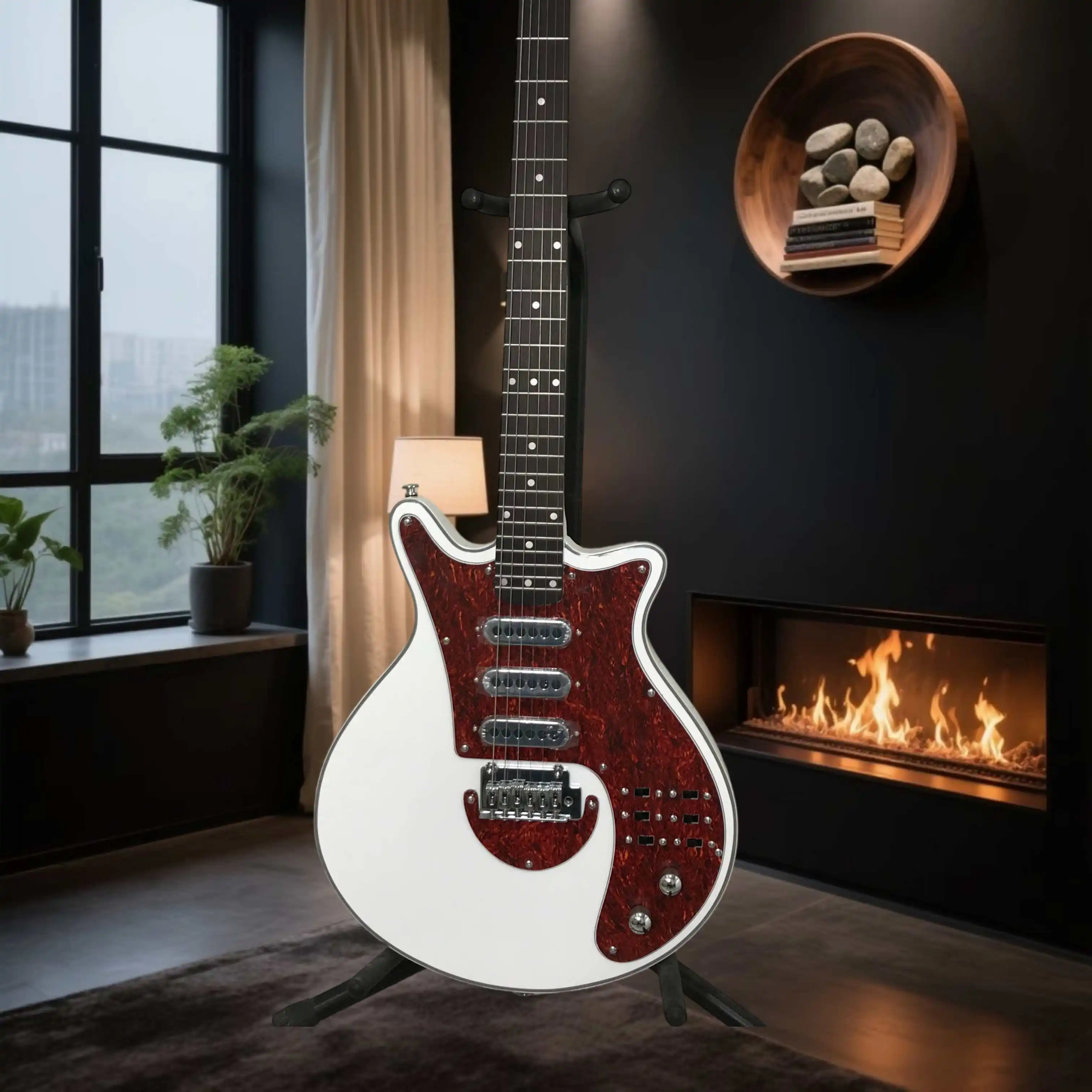 White Brian May Signature Electric Guitar Fixed Bridge Triple Single Coil Warm Tone Classic Rock Performance Advanced Player
