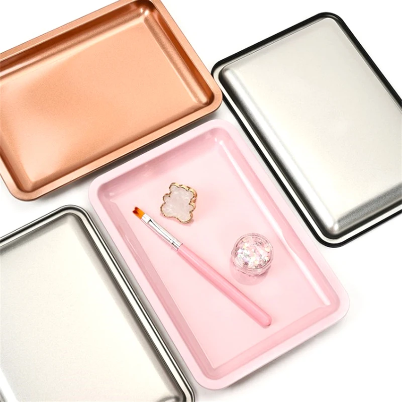 Nail Polish Tray, Ins Style Stainless Steel Jewelry Storage Cosmetics Metal Tray Multicolor False Nails Dish Tools