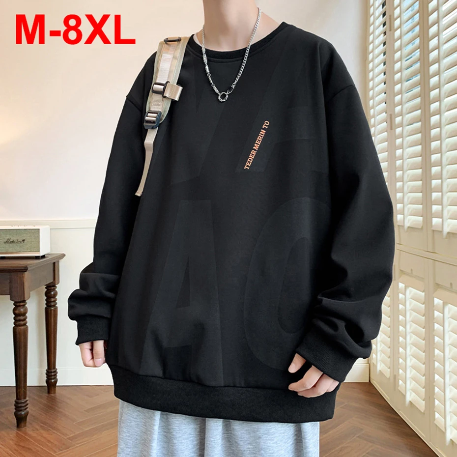 

8XL Plus Size Men Sweatshirts Korean Fashion Spring Autumn Tracksuit Black Loose Casual Hoodies Big Size 7XL