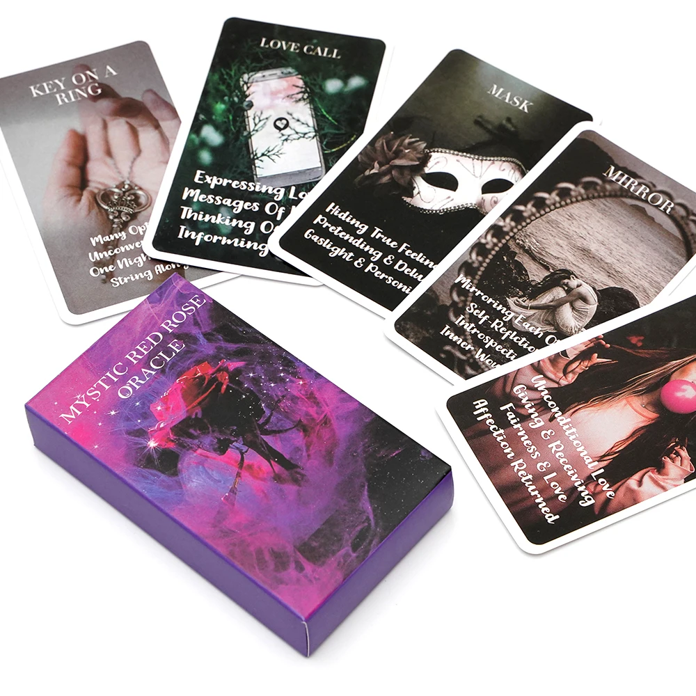 Mystical Red Rose Oracle Cards, Fortune Telling Tarot Card Games For Fun, Family Party Entertainment Game Cards