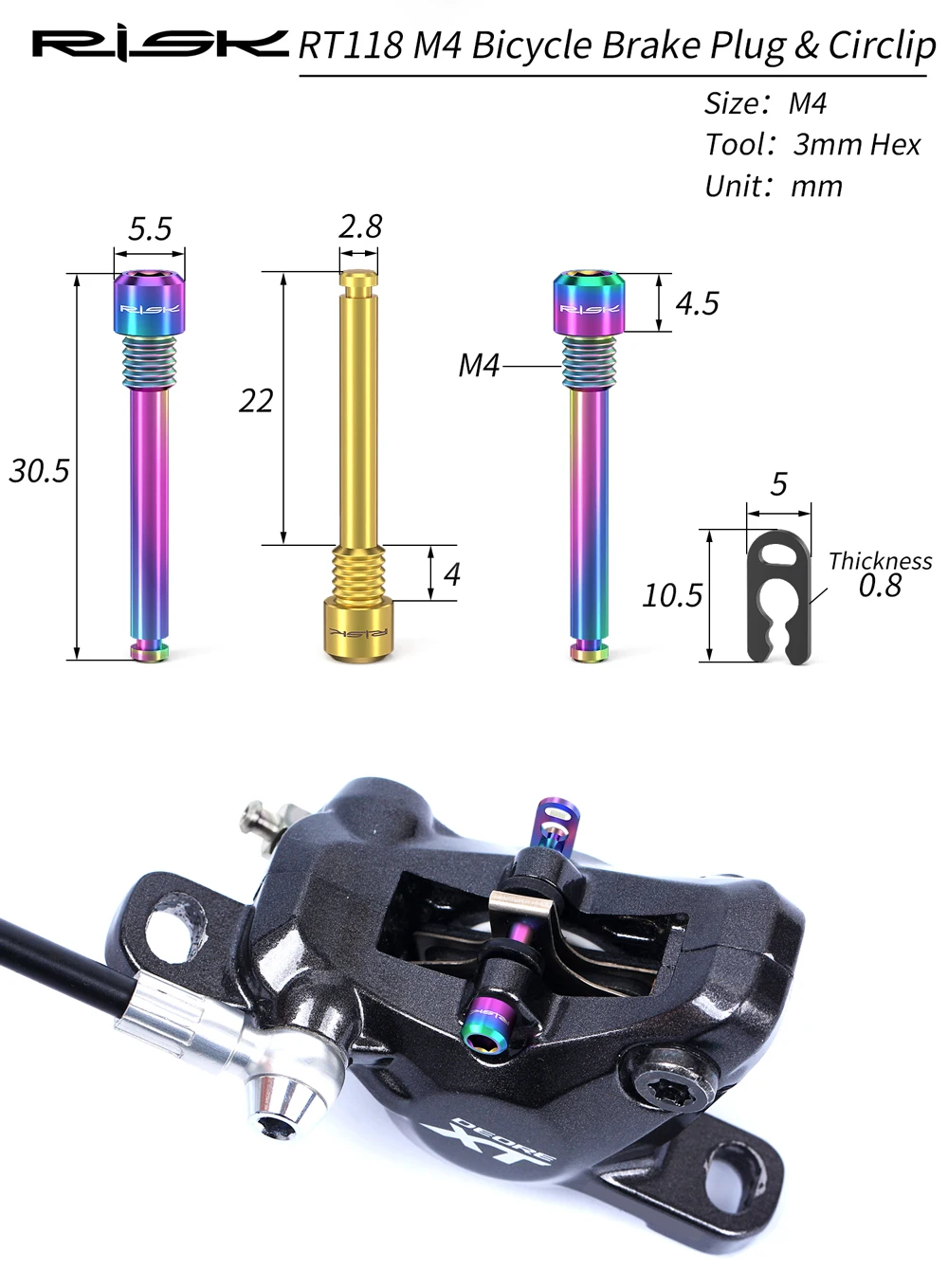 RISIKO Titanlegierung Schrauben Fahrrad hydraulische Scheibenbremsleitungen Fünf-Draht-Körperschrauben Bremsbelagstifte XT Scheibenbremsen M8000 – Detail 5