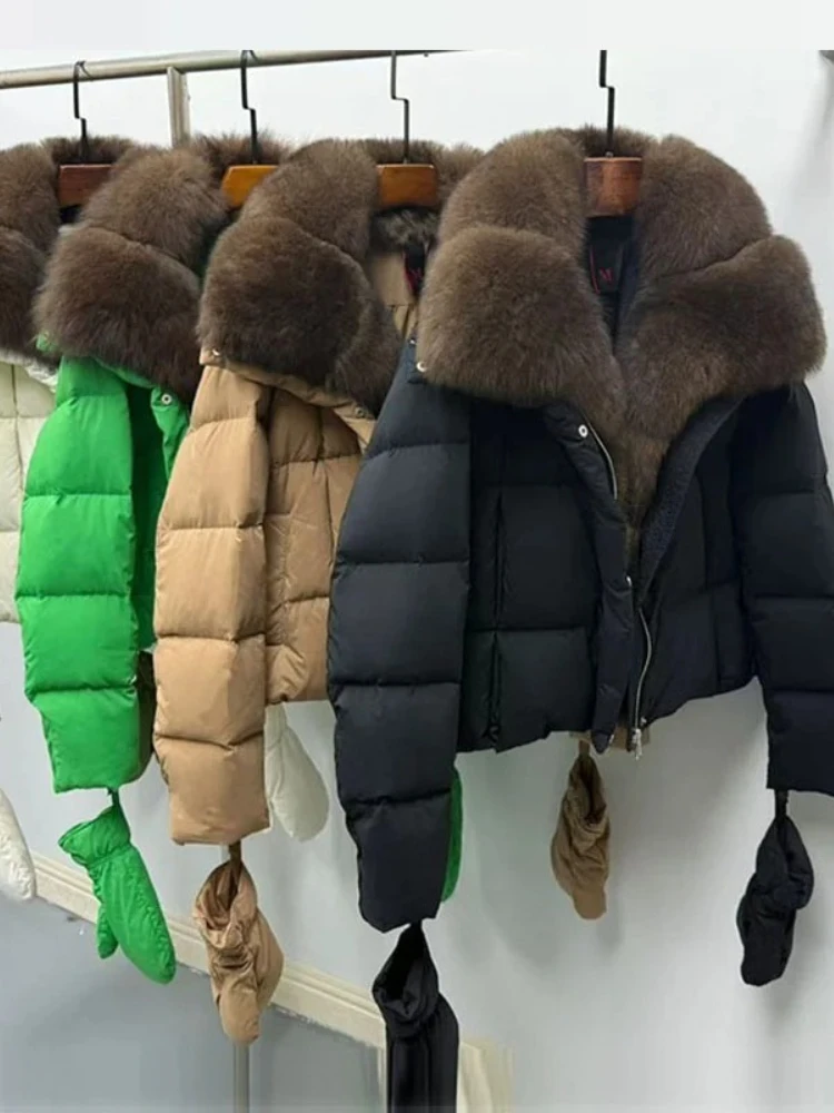 2025 Natural Fox Fur Collar Goose Down Jacket Women Luxury Down Jacket Huge Warm Puffer Jacket Casual Parka Outwear Down Coat