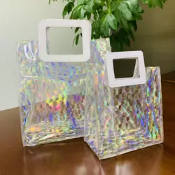 Holographic Handbag Reusable Birthday Gift Bag with Handles Iridescent Bachelorette Wedding Bridal Bridesmaid Tote Gift Bag