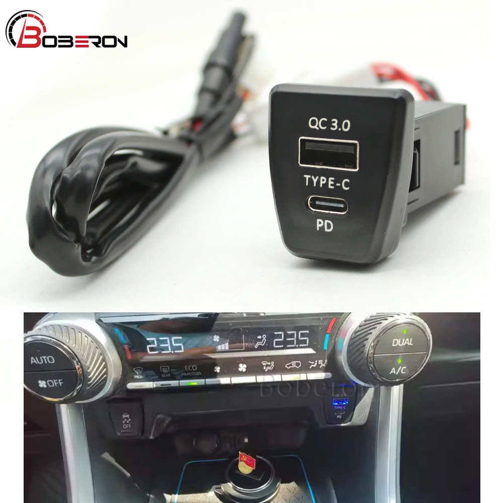 

Автомобильное зарядное устройство QC3.0 USB TYPE-C PD, разъем для Toyota RAV4 2019 2020 2021, светодиодная подсветка с центральным управлением, кнопка переключения быстрой зарядки