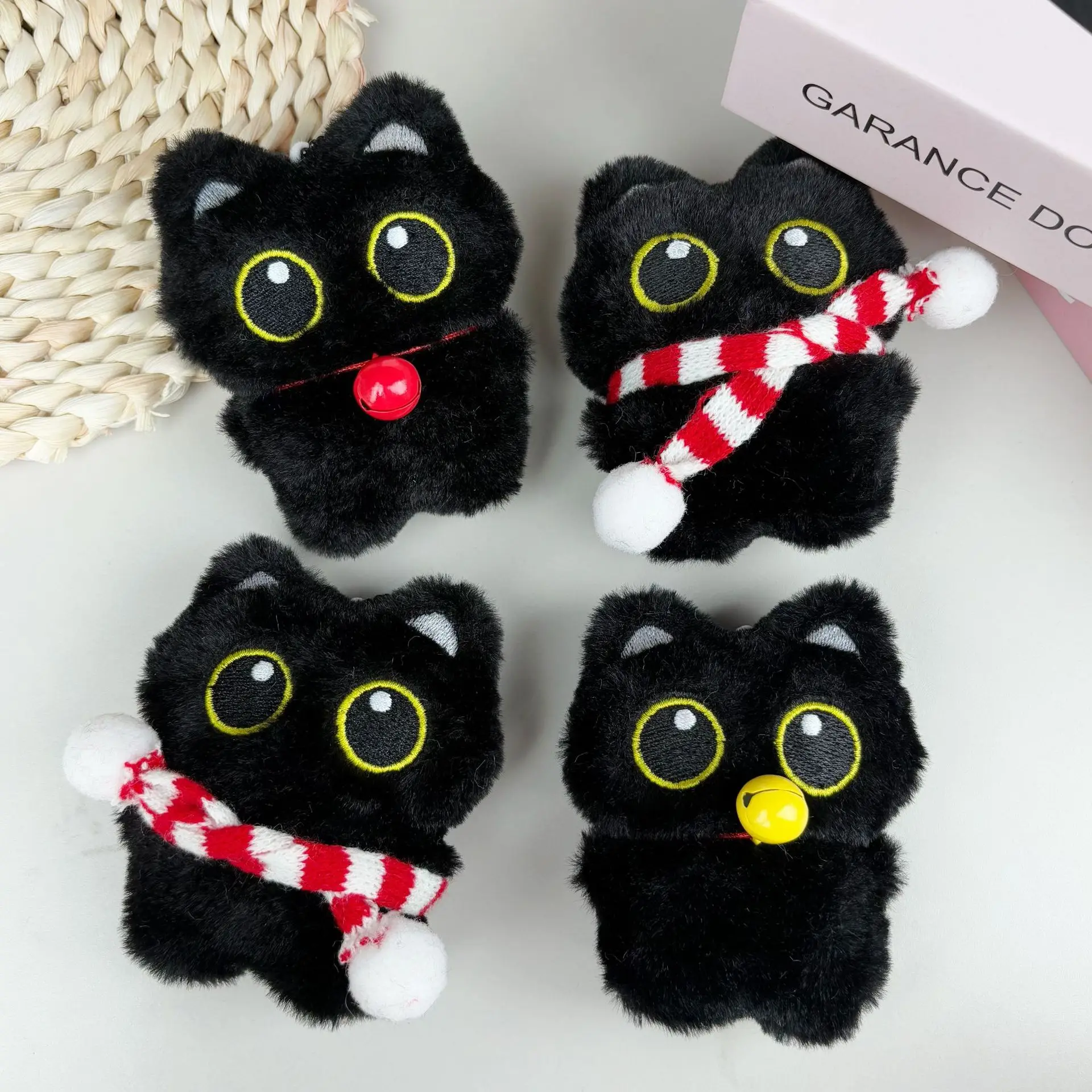 Mini Cute Black Cat Plush Toy Cartoon Kitten Keychain Backpack Decoration Accessories Soft Stuffed Doll Birthday Christmas Gifts