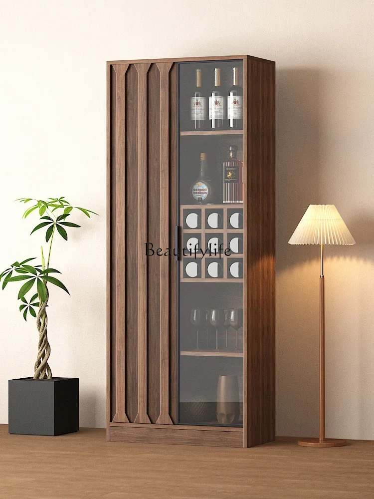 Wine cabinet living room solid wood against the wall display retro new Chinese glass door storage locker