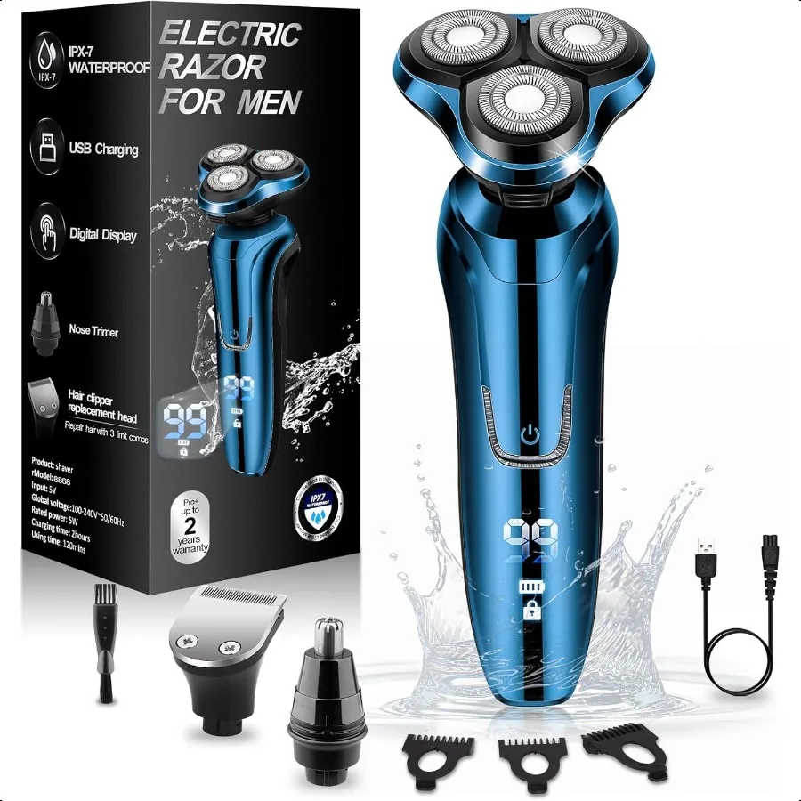 

Electric Razor for Men Shaver for Men Face Waterproof Wet Dry Electric Shavers LED Display Cordl with Rechargeable Nose Hair Tr