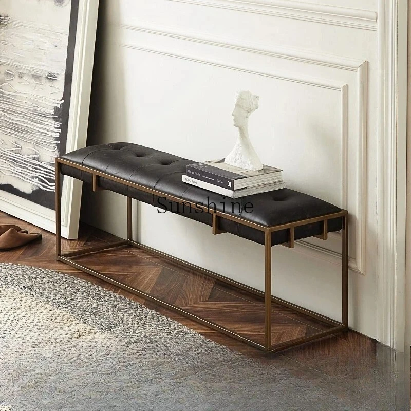 Nordic furniture, long dining stool, light luxury shoe change entrance, household bedside wrought iron soft bag stool