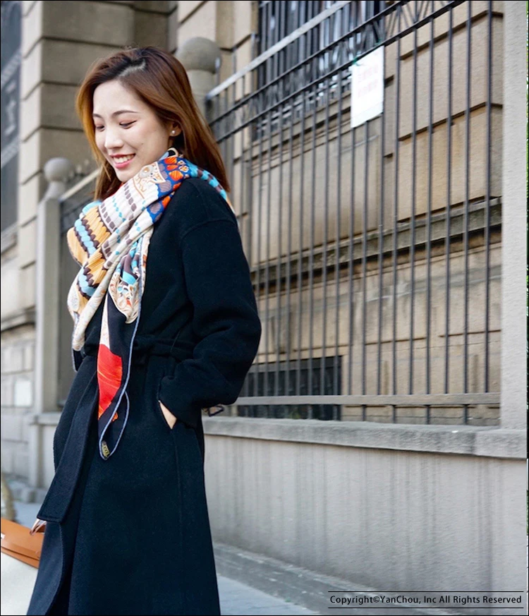 日本サムライシルクウールスカーフ女性の冬ソフト裾ロールエッジ