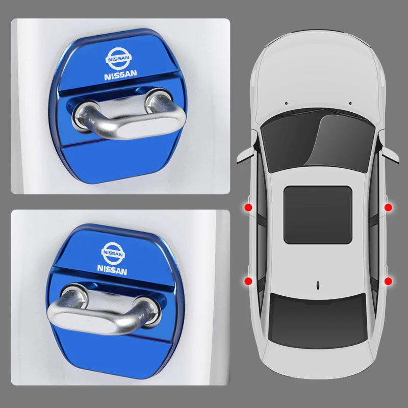 لنيسان X-trail قاشقاي ملاحظة جوك سنترا باترول نافارا ميكرا اكسسوارات 4 قطعة الفولاذ المقاوم للصدأ قفل باب السيارة غطاء تصفيف السيارة #4